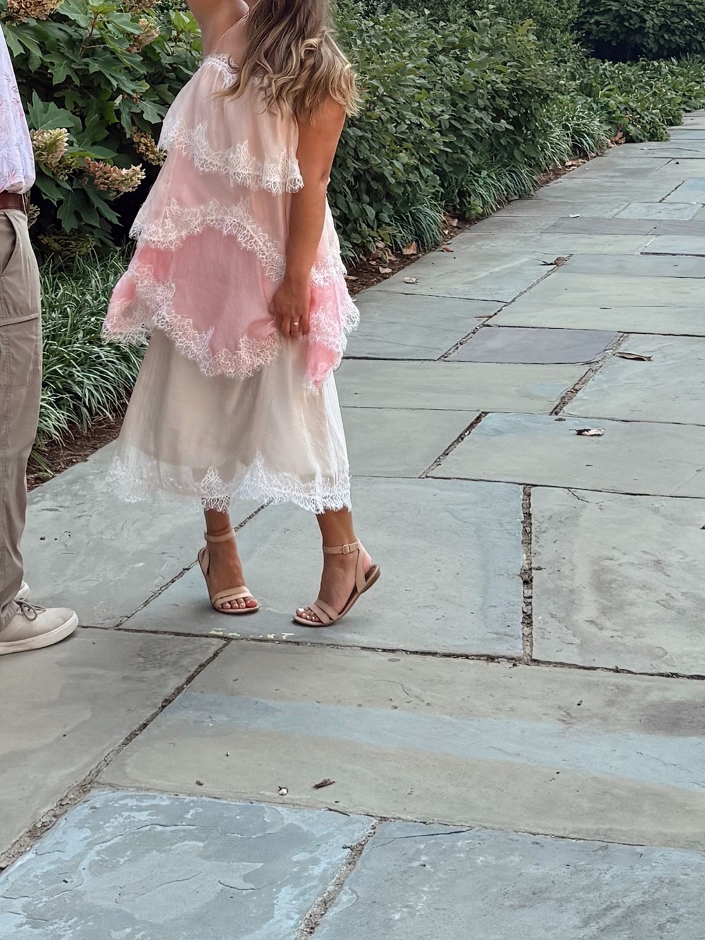 Sheer Layered Lace Maxi Dress in Ivory and Blush - Picture 2 of 3